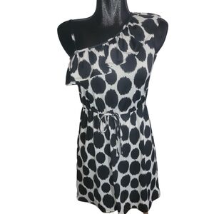 Johnny Martin Black and White Animal Print Ruffle One Shoulder Midi Dress S